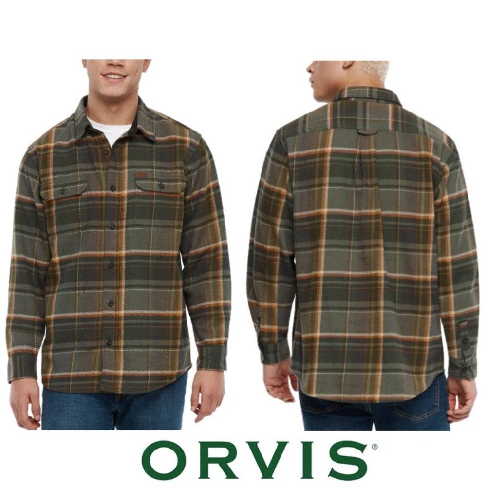 NWT Orvis Men’s Flannel Plaid 100% Cotton Shirt, Green